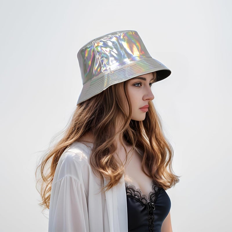 Milakoo Rave Hologram Metallic Bucket Hat Reversible Cap Reflective Waterproof Rain Fisherman Hat - Image 5